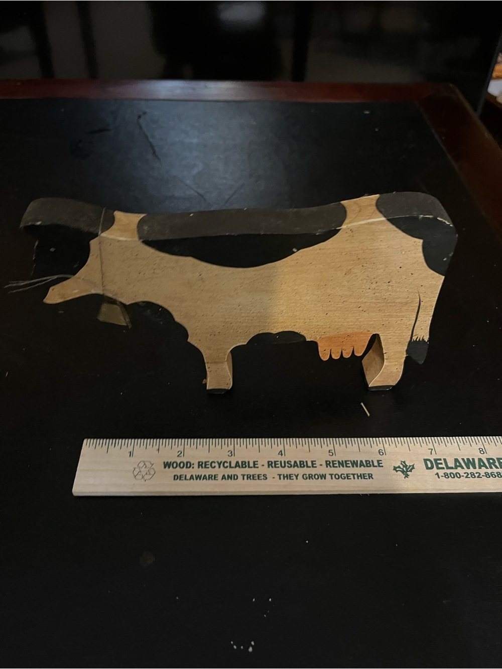 Wooden Cow Figurine - Black and Natural